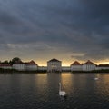 Dramatic scenery of post storm sunset of Nymphenburg palace in Munich Germany.