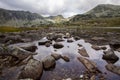 Dramatic scenery in the Romanian Alps, with stormy cloudscape Royalty Free Stock Photo