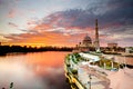 Morning scene at Putra Mosque in putrajaya with reflection cloud and sky.