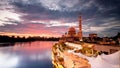 Morning scene at Putra Mosque in putrajaya with reflection cloud and sky.