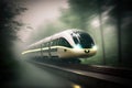 Futuristic speed train, transport of future in eco style, created with Generative AI technology