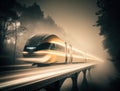 Futuristic speed train, transport of future in eco style, created with Generative AI technology