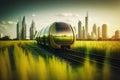 Futuristic speed train, transport of future in eco style, created with Generative AI technology