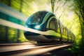 Futuristic speed train, transport of future in eco style, created with Generative AI technology