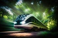 Futuristic speed train, transport of future in eco style, created with Generative AI technology