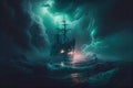 dramatic sea dark sky thunderstorm ghost ship Generative AI