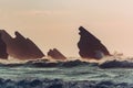 Dramatic Sea Stacks at Adraga beach, Portugal Royalty Free Stock Photo