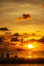 Dramatic sea and transport boat in color of sunset Royalty Free Stock Photo