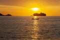 Dramatic sea and transport boat Royalty Free Stock Photo