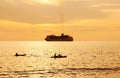 Dramatic sea and transport boat Royalty Free Stock Photo