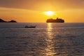 Dramatic sea and transport boat Royalty Free Stock Photo