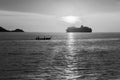 Dramatic sea and transport boat Royalty Free Stock Photo