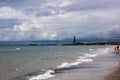 Dramatic seascape in dark colors. Dark sky with clouds over the stormy sea. Royalty Free Stock Photo