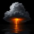 Dramatic Seascape with Lightning over Ocean Waves Royalty Free Stock Photo