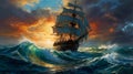 A dramatic seascape in the style of Mikhail Garmash is generated using AI. Royalty Free Stock Photo
