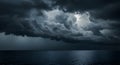 Dark Storm Clouds Over the Ocean at Night Royalty Free Stock Photo