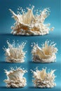 Milk splash collisions: cream-colored liquid bursts on a blue backdrop in dramatic, dynamic motion Royalty Free Stock Photo
