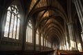 dramatic shadows cast on cathedral ceiling