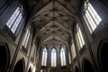 dramatic shadows cast on cathedral ceiling