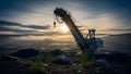 Mining Excavator at Sunrise Heavy Industry, Open Pit Mine Royalty Free Stock Photo