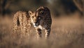 A dramatic shot of a predator like a cheetah or lion stealthily stalking a group of alert antelopes Royalty Free Stock Photo