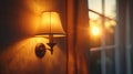 Dramatic shot showcasing a wall lamp bathed in warm light, evoking a sense of coziness and tranqui Royalty Free Stock Photo