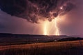 Dramatic shot of thunderstorms with lightning in the nature