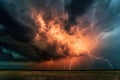 Dramatic shot of thunderstorms with lightning in the nature