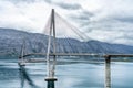 Dramatic sideview photo of Helgelandsbrua norwegian or Helgeland Bridge is Norway`s finest bridges between Alstahaug and