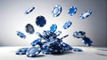 Dramatic Silhouette of Falling Blue Casino Chips Against a Clean White Background A Minimalist 3D Render for Gambling Royalty Free Stock Photo