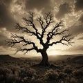 Dramatic Silhouette of a Gnarled Tree at Sunset Royalty Free Stock Photo