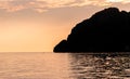 Dramatic Silhouette of mountains and boats in the middle of andaman sea near Phi Phi Islands during sunset Royalty Free Stock Photo