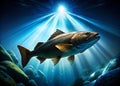 Dramatic Silhouette of a Rod Cod Fish in the Deep Pacific Ocean A Captivating Underwater Fishing Scene Royalty Free Stock Photo