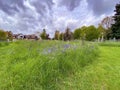 Dramatic skies over graveyard at st peters church in dunchurch rugby Royalty Free Stock Photo