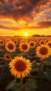 Dramatic skies over sunflower field at sunset, worlds natural beauty Royalty Free Stock Photo