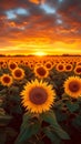 Dramatic skies over sunflower field at sunset, worlds natural beauty