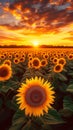 Dramatic skies over sunflower field at sunset, worlds natural beauty Royalty Free Stock Photo