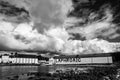 Dramatic Sky and Bird over Laphroaig in Black and White