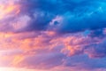 Dramatic sky with bright red and dark blue stormy clouds. Nature background Royalty Free Stock Photo