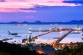 Dramatic Sky burst over Sriracha harbor port Chonburi Thailand, long exposure technic Royalty Free Stock Photo