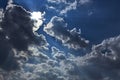 Dramatic sky clouds sun flares before thunder