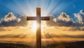 Dramatic Sky With Cross Symbolizing Easter and Resurrection Royalty Free Stock Photo