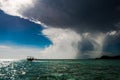 Dramatic sky with cumulonimbus clouds over turquoise South Pacific Ocean, Bora Bora Royalty Free Stock Photo