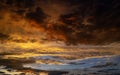 Dramatic sky. Dark clouds illuminated by sunset. Beautiful sky with clouds at dusk. Stormy sky. Scenic view of layered sky Royalty Free Stock Photo