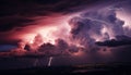Dramatic sky, dark horizon, forked lightning, nature awe in technology generated by AI Royalty Free Stock Photo