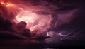 Dramatic sky, dark night, thunderstorm, bright flash, spooky atmosphere generated by AI