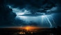 Dramatic sky, dark night, thunderstorm sparks electricity in nature generated by AI Royalty Free Stock Photo