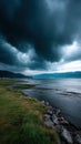 dramatic sky with dark storm clouds over flooded landscape Royalty Free Stock Photo