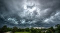 The Dramatic Sky Filled with Dark, Ominous Storm Clouds Over Greenery AI generated image Royalty Free Stock Photo