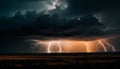 Dramatic sky, forked lightning, danger nature electricity unleashed outdoors generated by AI